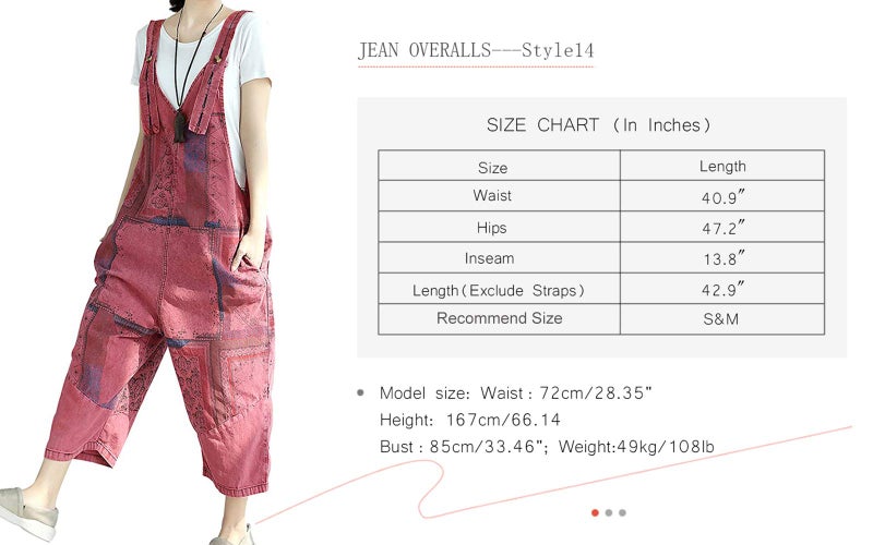 Yeokou Women's Loose Baggy Denim Wide Leg Jumpsuit Rompers Overalls Harem Pants (One Size US S-L, Style 14 Red) - Image 5